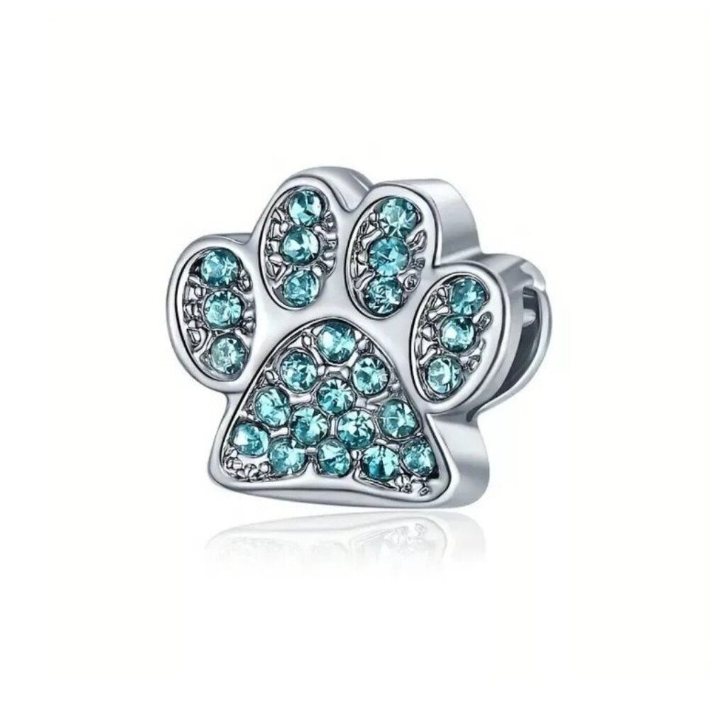 x1 Paw Blue Stone Charm DIY For Jewelry Making New